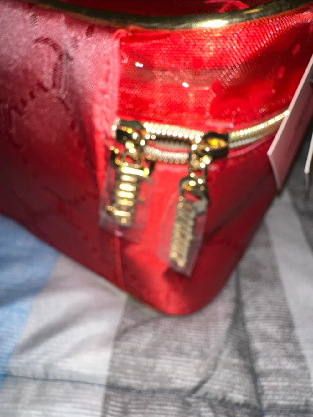 Juicy Couture Red Cosmetic Case with Gold Handle & Trim